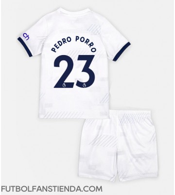 Tottenham Hotspur Pedro Porro #23 Primera Equipación Niños 2023-24 Manga Corta (+ Pantalones cortos)